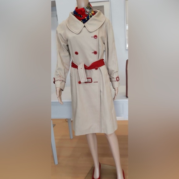 Moschino Jackets & Blazers - Moschino Tan Trench Coat with Red Accents